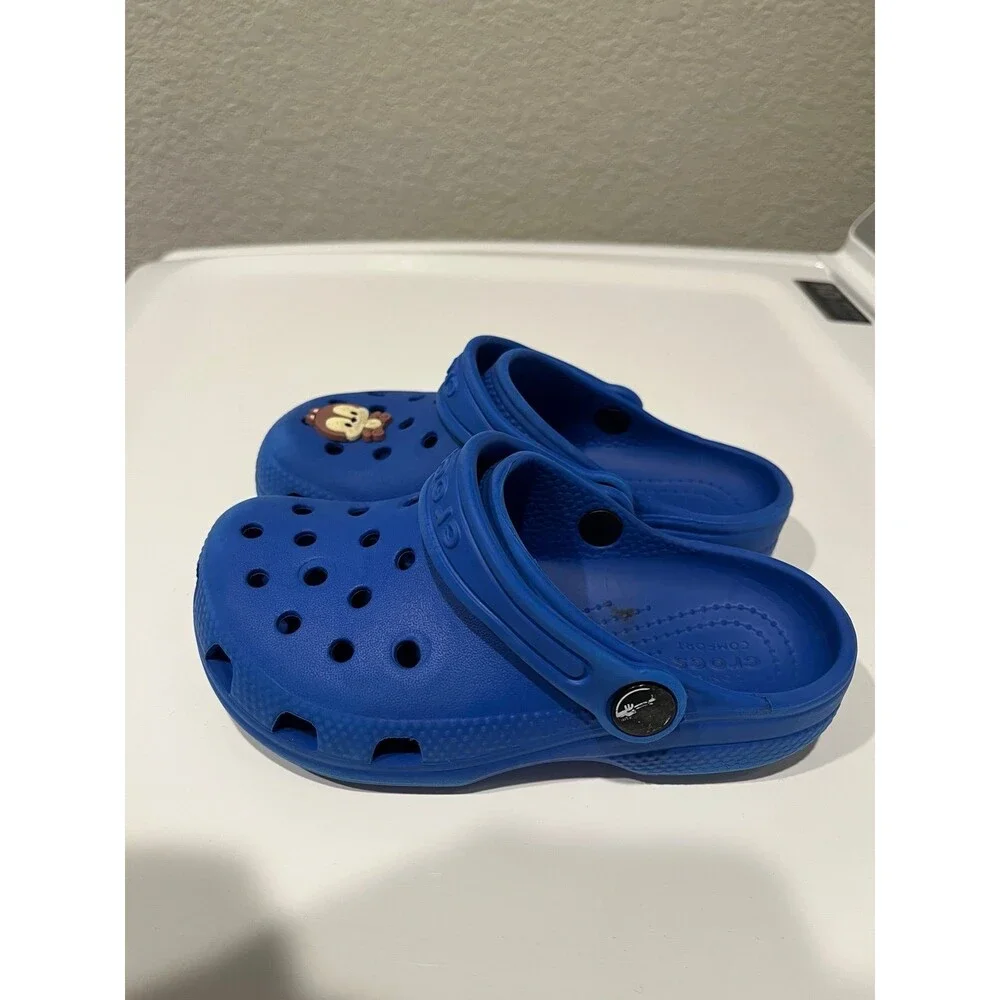 Crocs Classic Clogs Blue Kids Size 11C with Monkey Jibbitz Charm